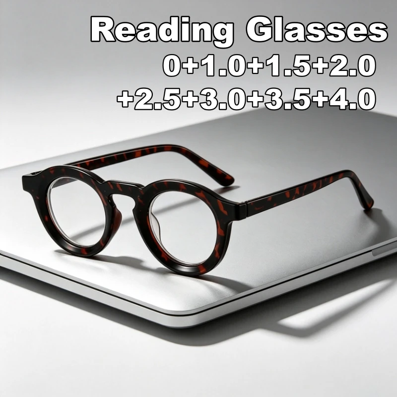 Stylish Round-Frame High-Definition Reading Glasses Unisex Classic Thick Large-Frame Presbyopia Glasses with Plus Diopters