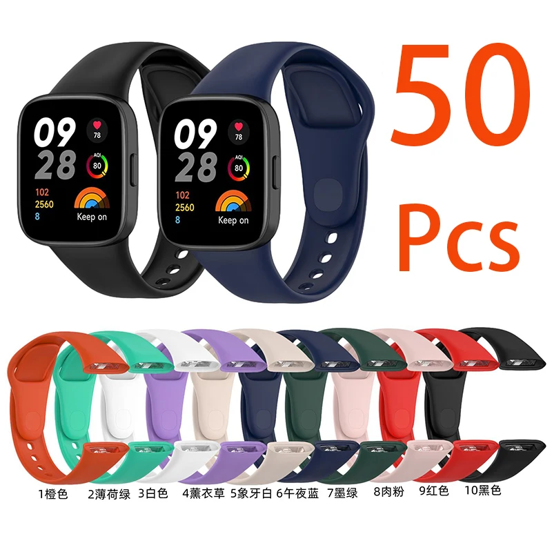 50Pcs WatchBand Strap For Redmi Watch 3 Original SmartWatch Band Silicone WristBand Bracelet For Xiaomi Redmi3 Accessories Belt