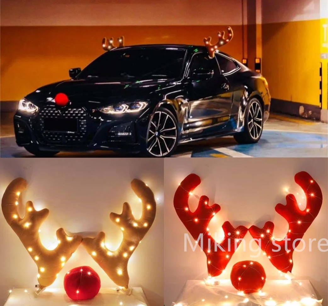 الرنة الديكور الأيائل قرن الوعل سيارة الأنف القرن زي ديكور مجموعة رودولف عيد الميلاد الرنة قرون الأنف الأحمر الحلي