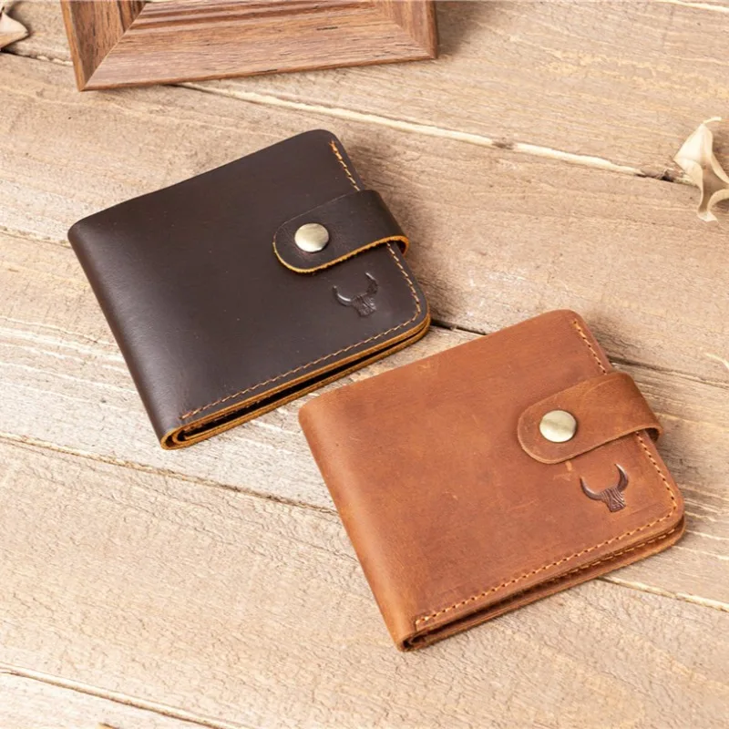100%Genuine Leather Men\'s Wallets with Coin Pocket Vintage Male Short Purse Function Men Wallets with Card Holders