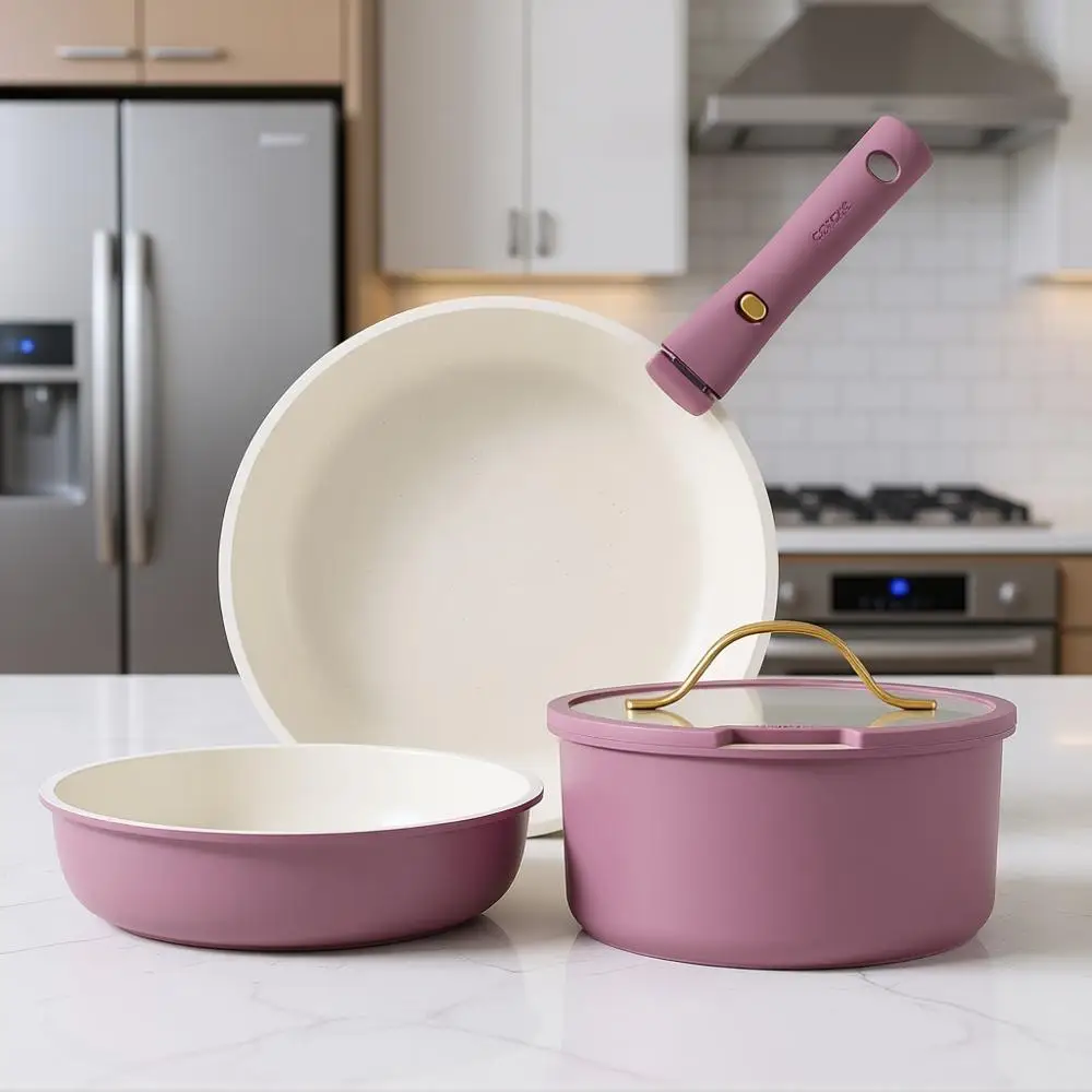 

5-Piece Nonstick Detachable Handle Cookware Set for RV and Induction Use, Oven Safe