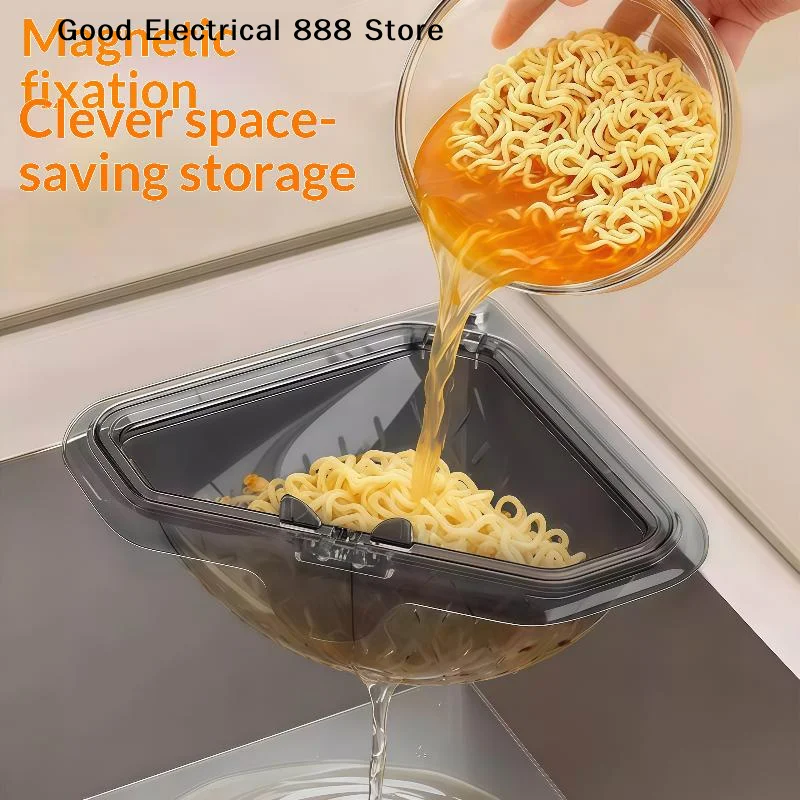 【G】Sink Food Catcher Basket Magnetic Suction Drainage Triangle Drying Kitchen Sink Drain Strainer Corner Basket for Scrap Fruits