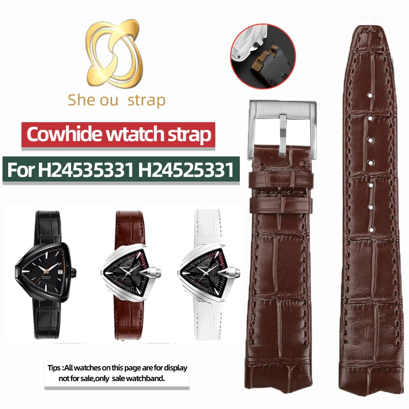 21mm Leather Watchstrap For Hamilton VENTURA H24525331 H24585331 24551331 H24595331 Cowhide Watchband  Men's Watch Accessories