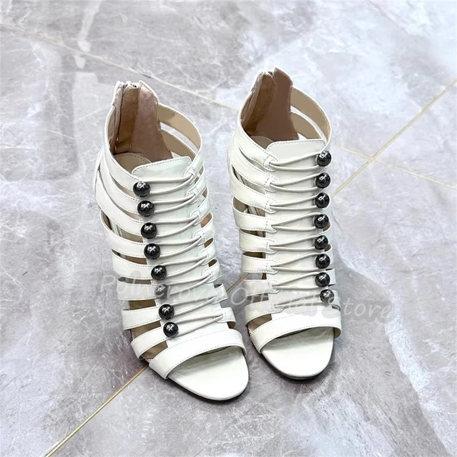 Sexy Hollow-Out Cross-Tied High Top Gladiator Shoes Women Summer Cool Boots New Fashion Peep Toe High Heel Party Dress Pumps