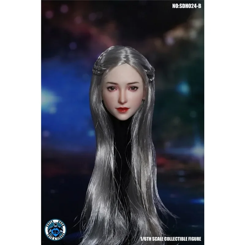 SUPER DUCK 1/6 Scale SDH024 Female Soldier Head Sculpt Long Grey Hair Model for 12 Inch Figures Phicen Pale Color JIAOU Doll