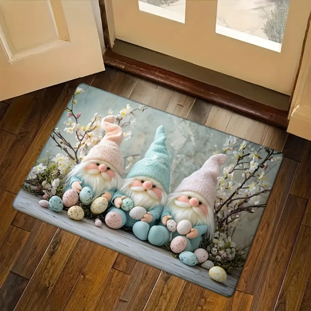 

VIKAMA Happy Easter очаровательный лепрекон и цветочный узор фланелевой коврик для двери, который можно стирать в машине, домашний декор, коврик для прихожей