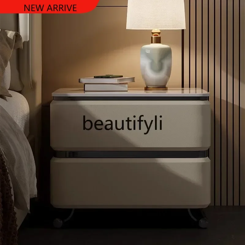 

D2520 Minimalist high-end solid wood bedside cabinet rock slab light luxury