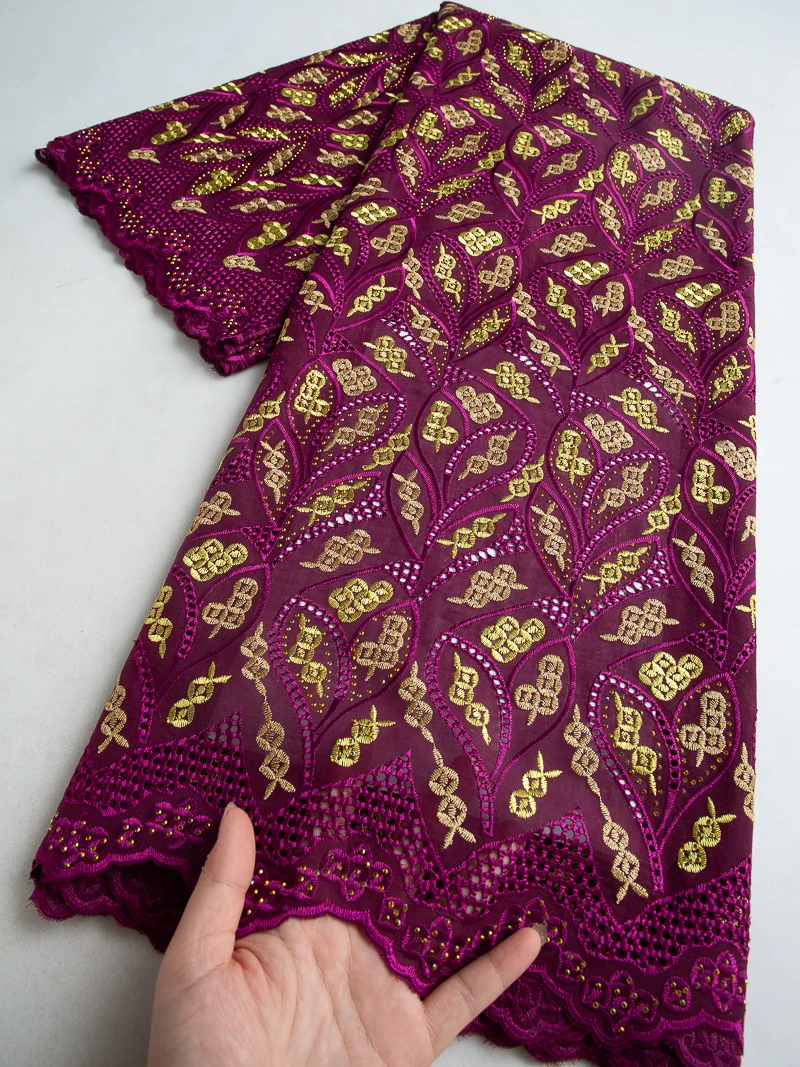 

2025 African Cotton Lace Fabric Hight Quality 5 Yards Embroidered Swiss voile lace fabric For Elegant Women Party Dresses TY4572