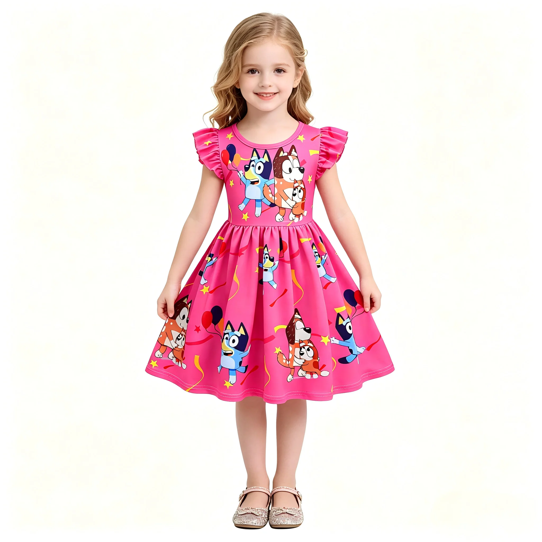 

Bluey Summer Girls Skirt Short Sleeved Dress 3d Printed Cartoon Princess Cute Children's Fashion Party Trend Clothing