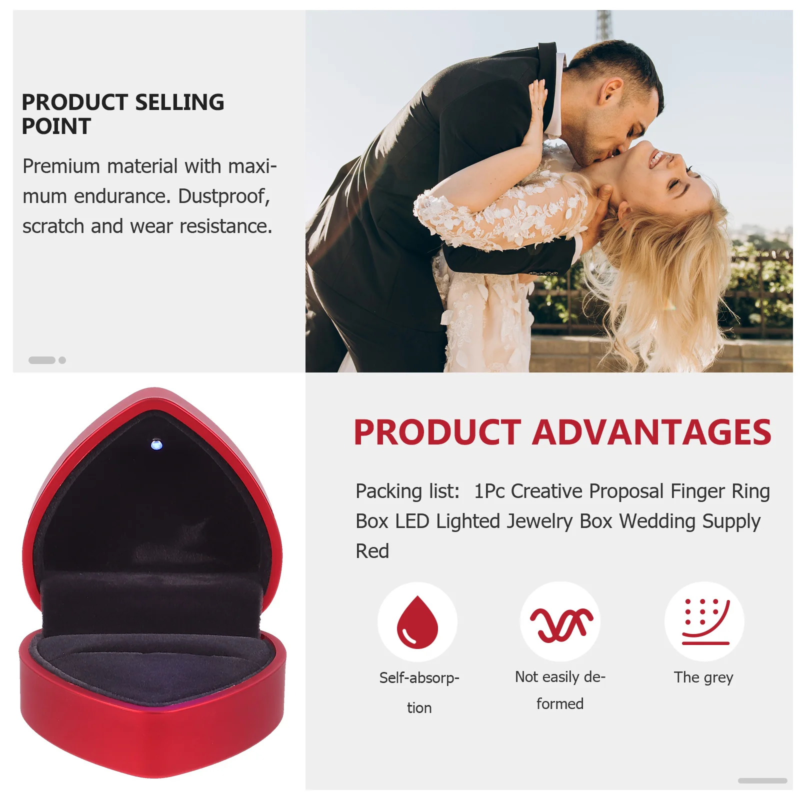 

1Pcs Creative Red Heart Shape LED Lighted Ring Box Jewelry Organizer Wedding Proposal Supply Jewelry Box Ring Storage Case