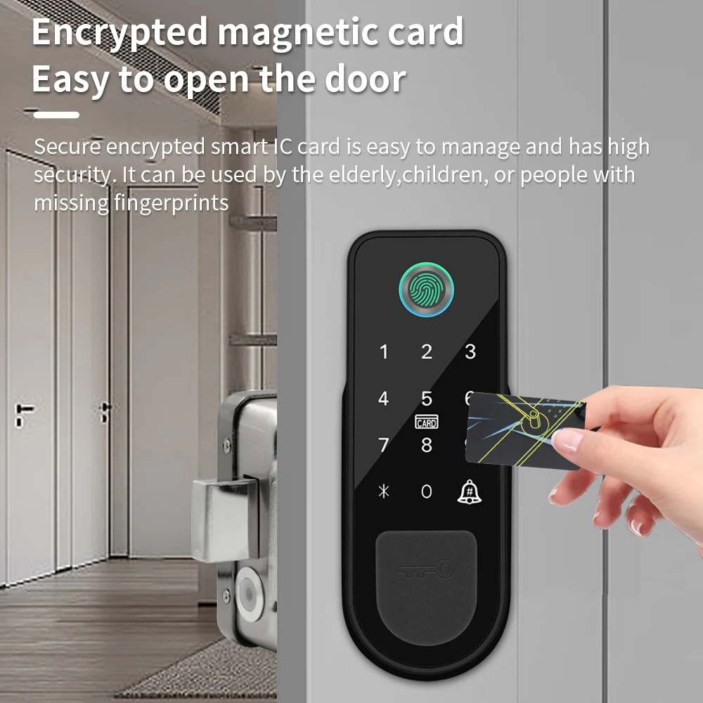 Tuya Smart Fingerprint Door Lock Outdoor Gate Lock Password IC Card NFC Remote App Unlock Home Electronic Rim Bolt Motor Locks