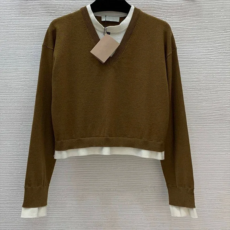 

High quality minimalist pure wool women sweater, round V-neck , new loose knitted base layer fit autumn and winter 25071957