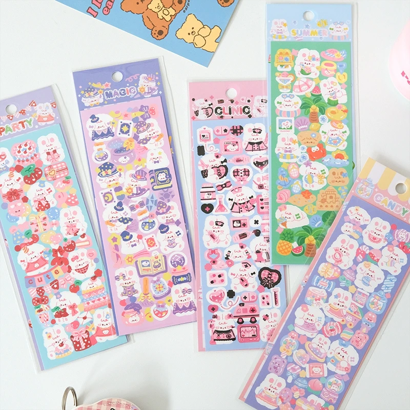 5pcs Kawaii Dog Rabbit Animals Sticker Scrapbooking DIY Album Material Decoration Sticker Personalized Cute Korean Stationery