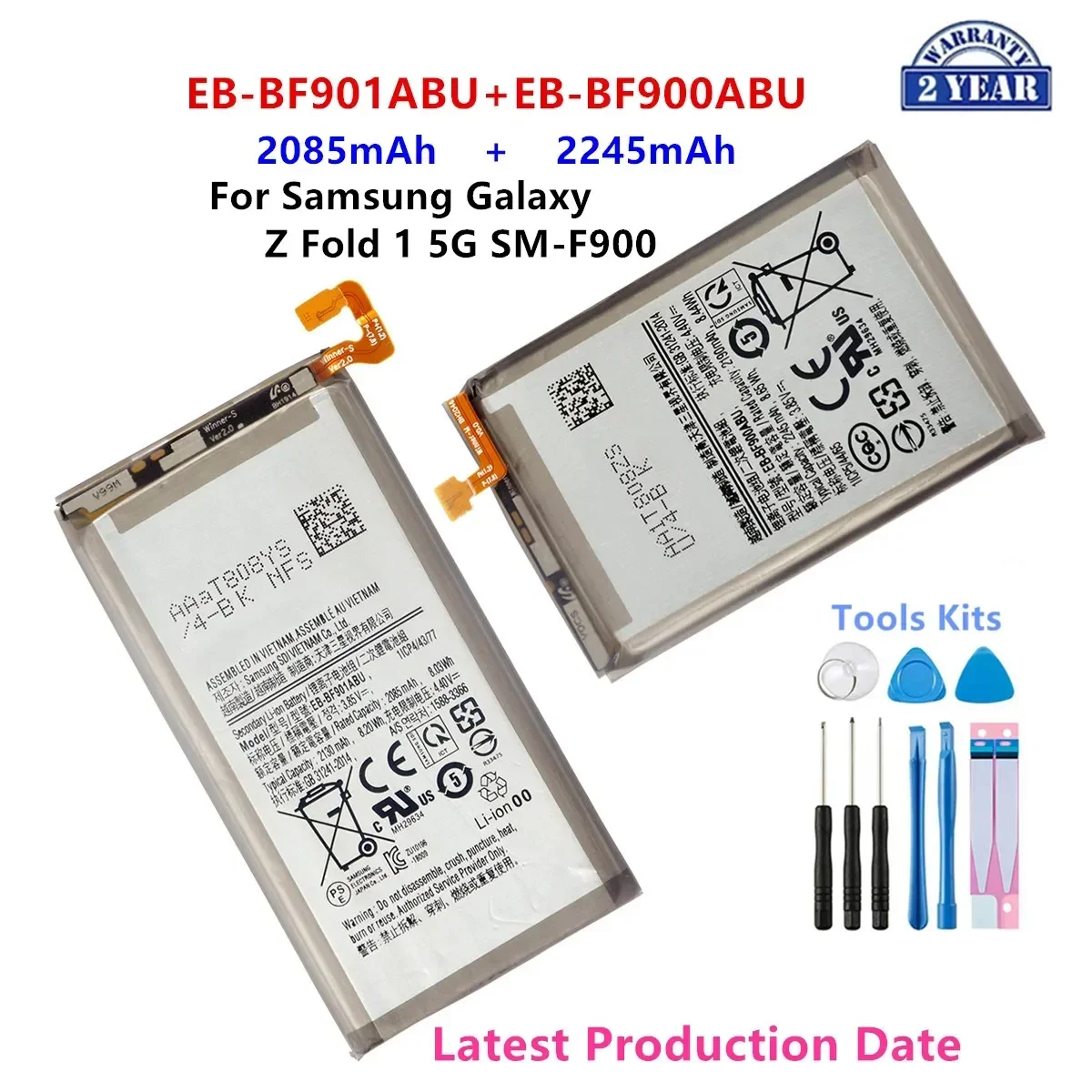 

Brand New EB-BF901ABU+EB-BF900ABU( 2085mAh+2245mAh) Battery For Samsung Galaxy Z Fold 1 5G SM-F900 Mobile Phone Batteries