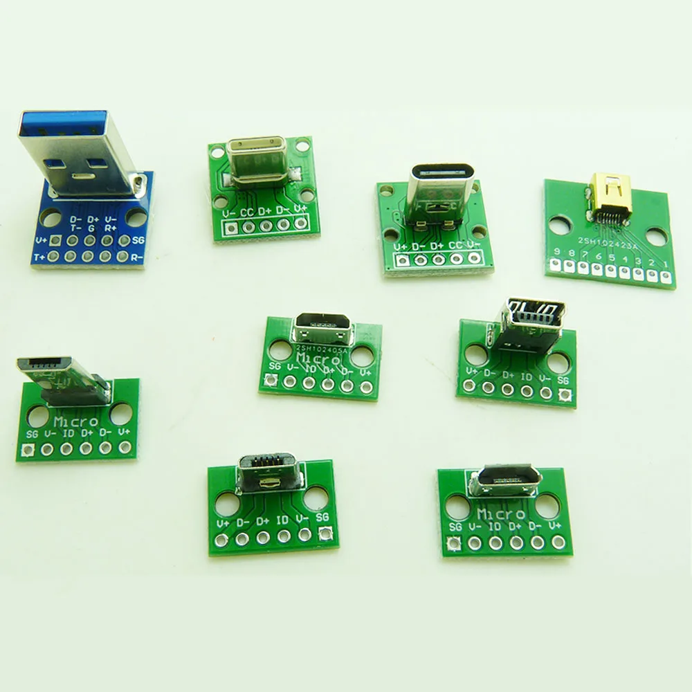 1PC USB 2.0 3.0 PCB Connector Type c Micro Android Mini Male Female Charging Data Electronic Test Board DIP 2.54mm 2 5 6 8Pin