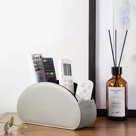 5 Grid Desktop Pu Leather Organizer Remote Control Phone And Tv Holder Desk Storage Box Cosmetics Brush Storage Holder Organizer