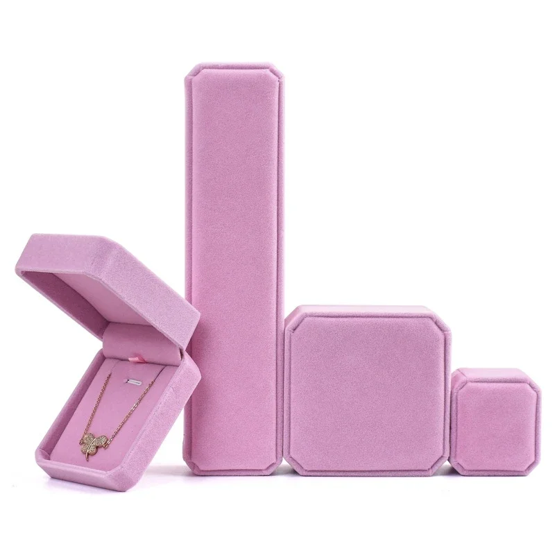 Pink Velvet Octagonal Jewelry Box Necklace Pendant Bracelet Box Ring Earring Box Jewelry Storage Display Jewelry Packaging Box