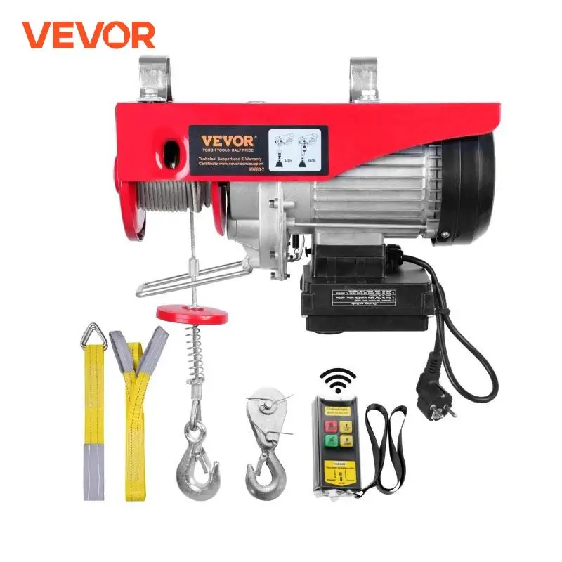 VEVOR 880 lbs Electric Hoist Electric Steel Wire Winch with Wireless Remote Control for Garage Warehouse Factory Cleaner Sale