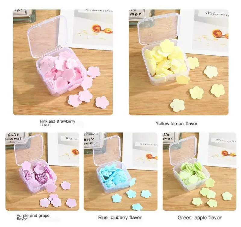 Disposable Soap Slices Cute Mini Flower Shape Paper Soap Slice With Box Hand-washing Soap Paper Flakes Portable Handwashing Soap