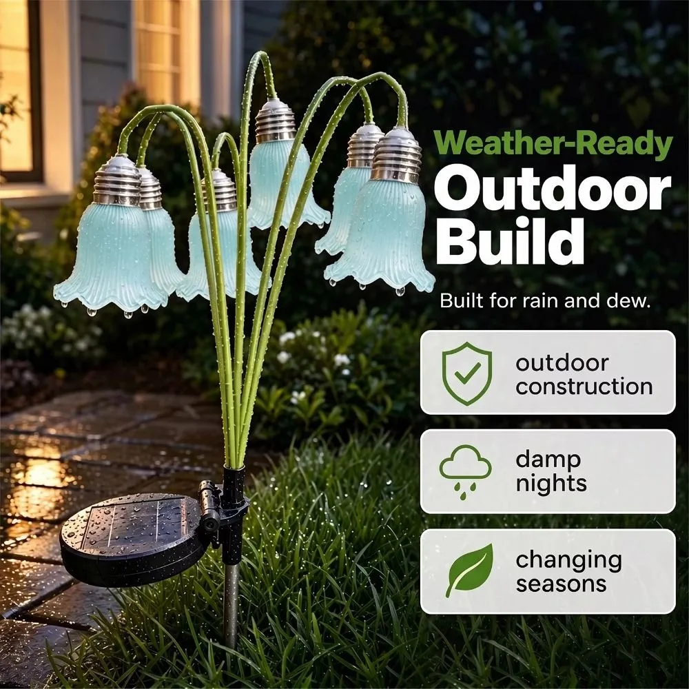Bellflower Flower Flowers Solar Garden Light Auto on Off Flexible Stems 6 Heads LED Simulated Light Solar Powered Decorative