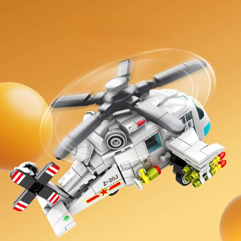 Bloc de construction d'hélicoptère 20 d'architecture militaire version Q, modèle d'ornement, Puzzle pour enfants, bricolage, Collection d'assemblage, cadeau pour garçon