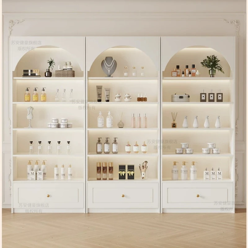 Nordic Cream Style Beauty Salon Display Cabinet Modern Simple Cosmetic Nail Salon Multi-layer Storage Rack Office Furniture FYMC