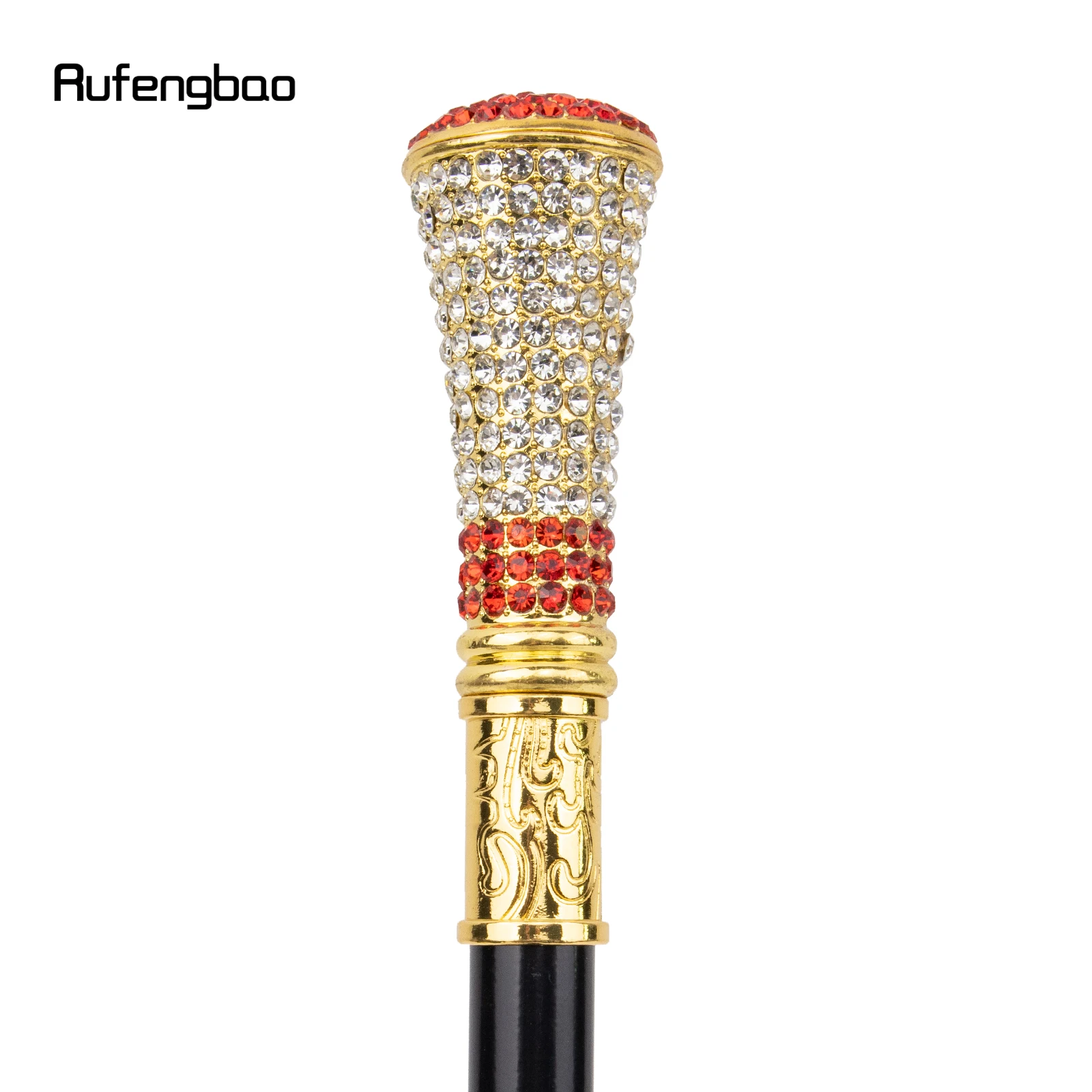 Golden Red Artificial Diamond Walking Cane Fashion decorativo Walking Stick Gentleman elegante Cosplay Cane Crosier 92.5cm