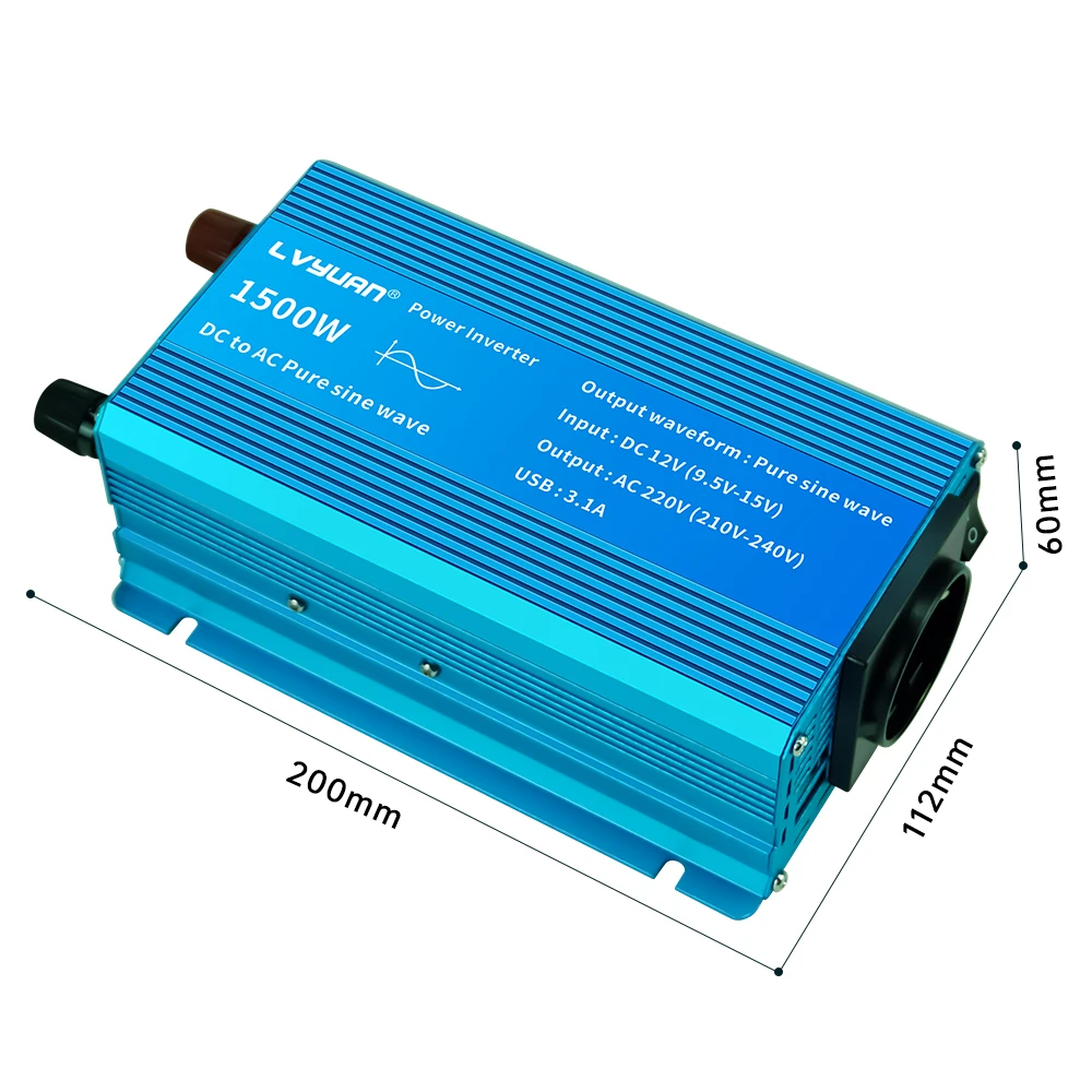 LVYUAN Car Inverter New Pure Sine Wave Inversor DC 12V/24V To AC 220V Voltage Converter EU/Universal Power Inverter