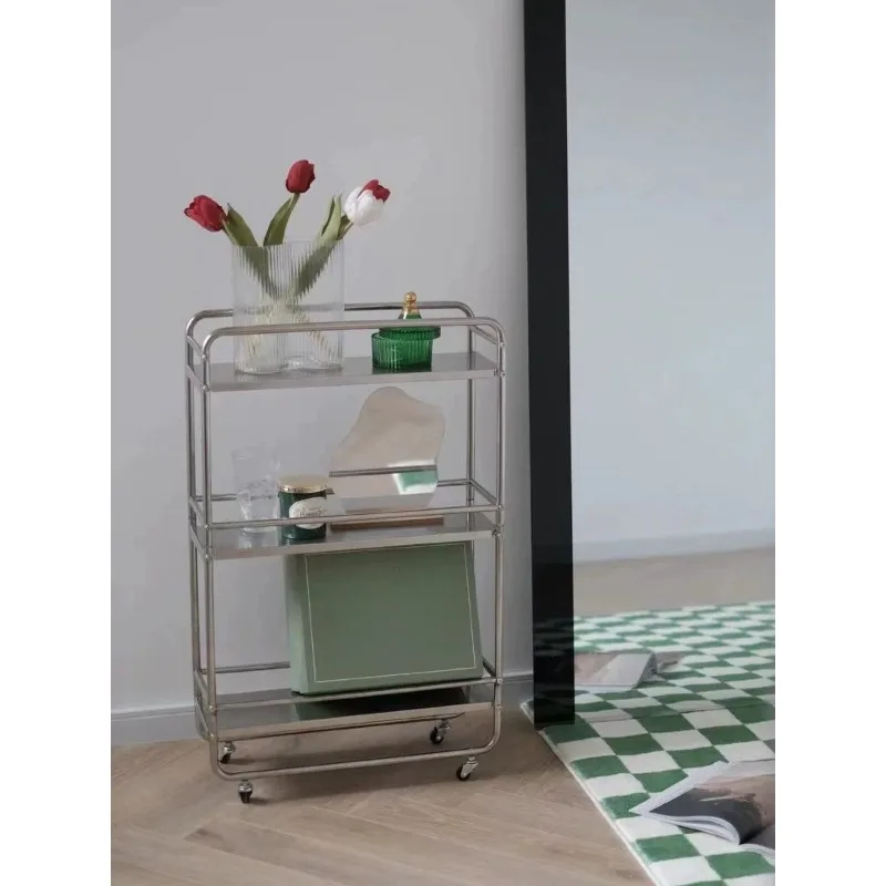 Multi-layer Metal Shelf Ins Modern Style Floor Removable Pulley Storage Rack Kitchen Islands and Trolleys Rolling Storage Cart