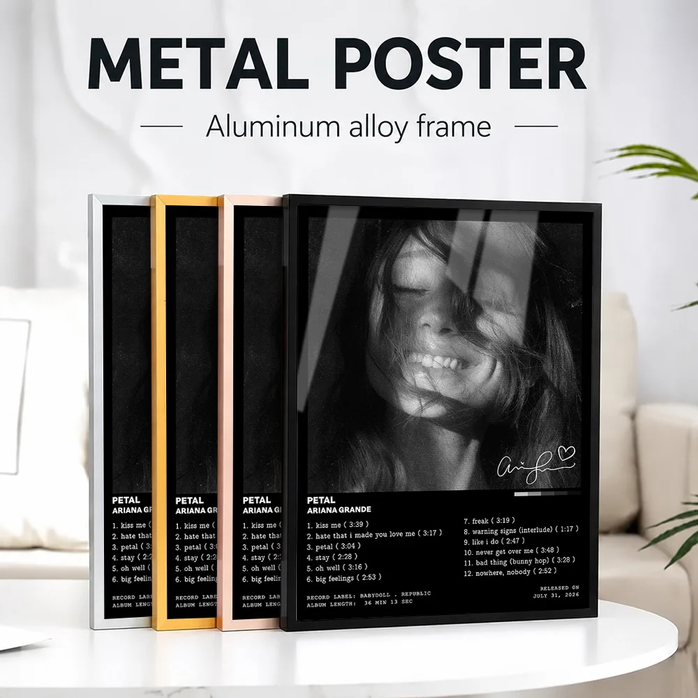 Ariana Grande Framed Aluminum Metal Poster Customized Photo Retro Album Style Wall Art For Recording Studio Concert Lover Gift