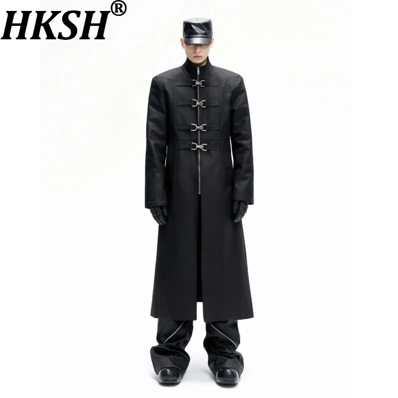 HKSH Autumn Winter New Men Dark Tide Thickened Faux Fur Lined Trench Coats Stand Collar Zipper Lock Avant-Garde Jackets HK17132