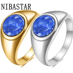 NIBA New Vintage  Natural  SapphireStone Ring Oval Cat's Eye Lapis lazuli Stone Ring Gorgeous Jewelry For Women Men Accessory