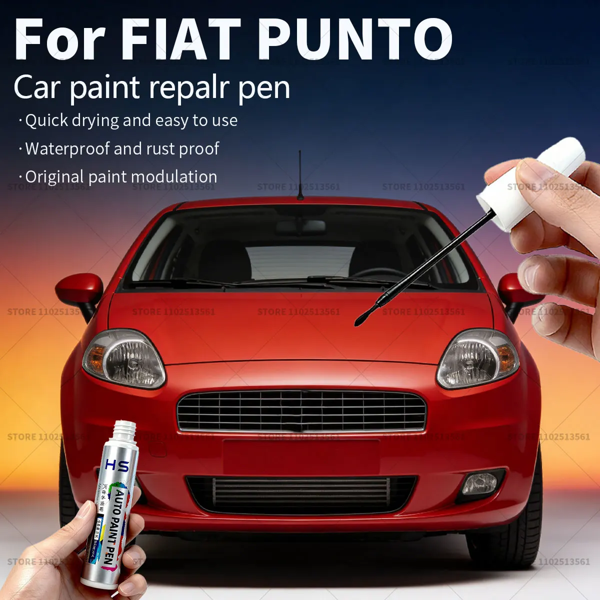 For FIAT PUNTO Car Paint Repair Pen Paint Scratch Repair Accessories White Silver Lava blue Black medium gray Exotica red Orange