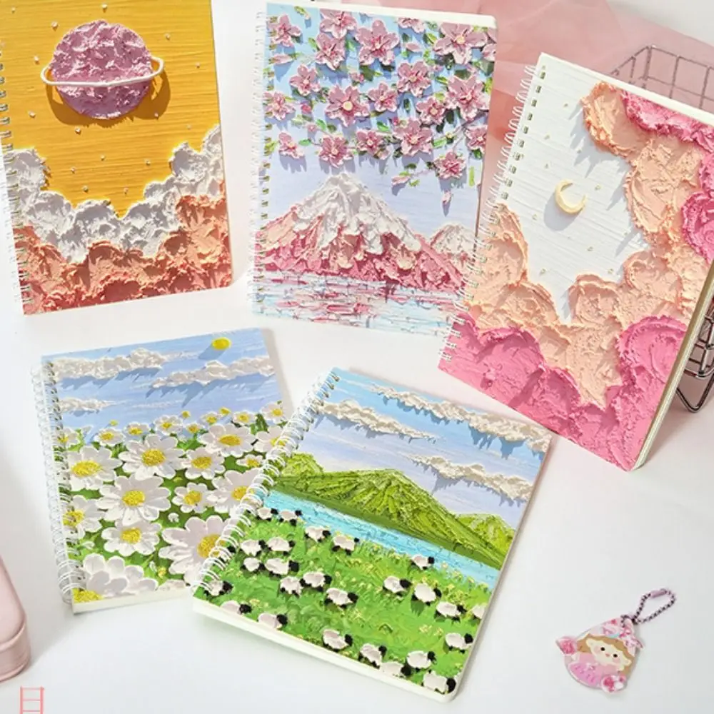 

Detachable Loose-leaf Notebook Kawaii Oil Painting Series Writing Pads Notepad Book Cute 60 Sheets Coil Notepad Students Gift