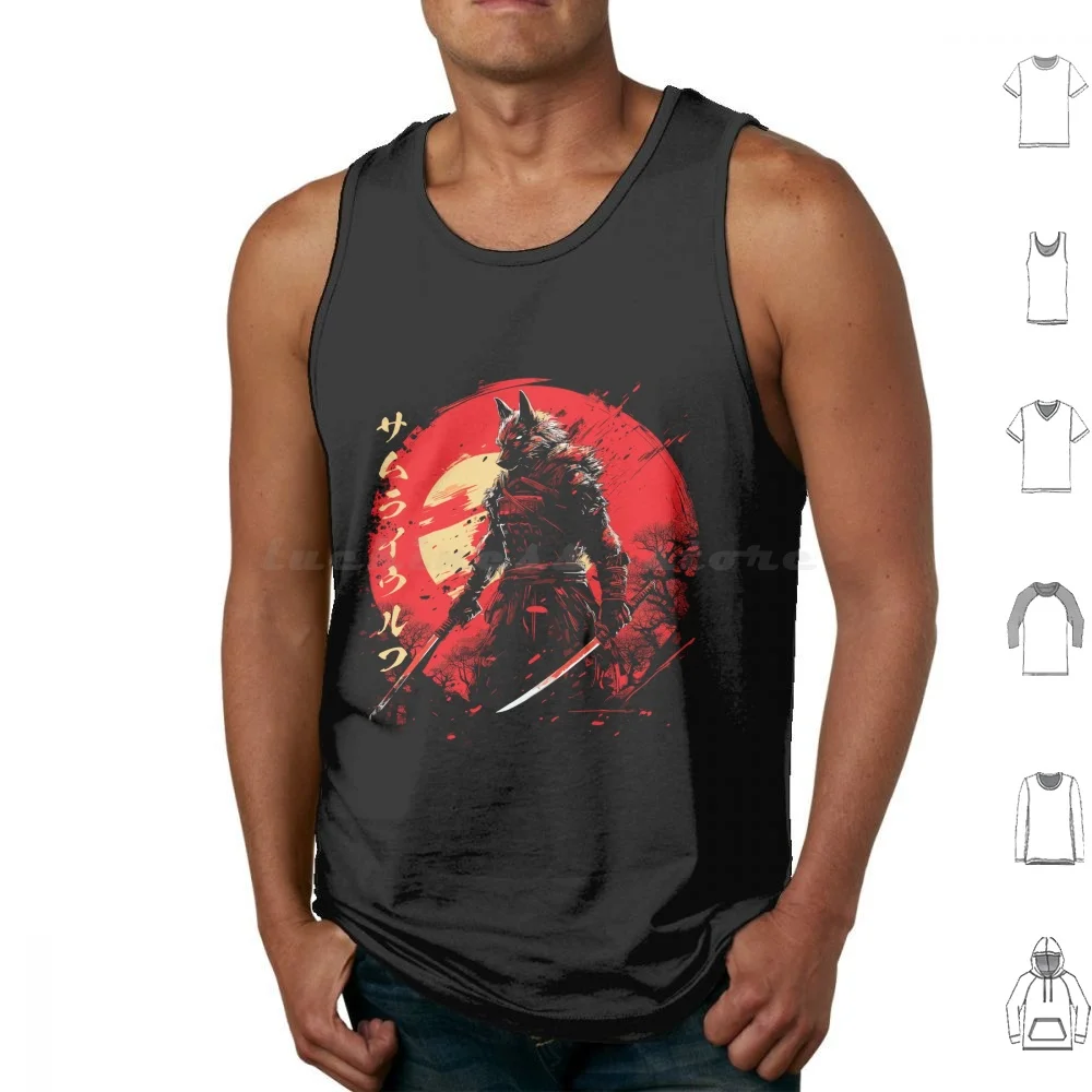 Wolf With Japanese Letters Tank Tops Print Cotton Wolf Wolf Wolves Japanese Japanese Culture Red Sun Sillhouette Japan