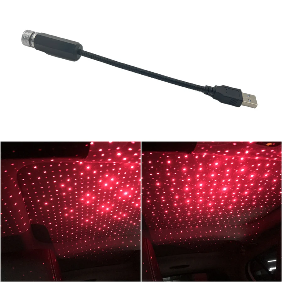 1PC Car Roof Star USB Ambient Light Adjustable Romantic Night Atmosphere Lamp Home Interior Decoration Mini Ceiling Projector