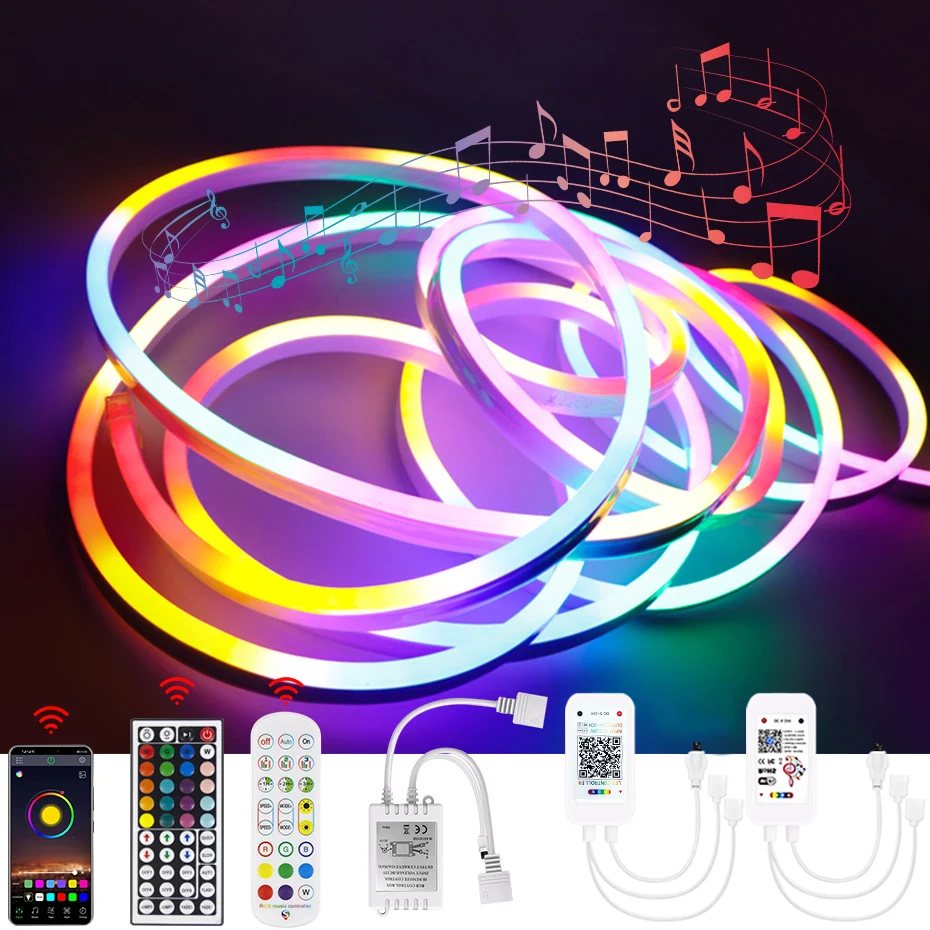 Tuya Smart 12V Led Neon Strip Rgb Dimbare Waterdichte Flexibele Lint Licht Tape Voor Home Decor Ir/Bluetooth/Wifi Controle Alexa