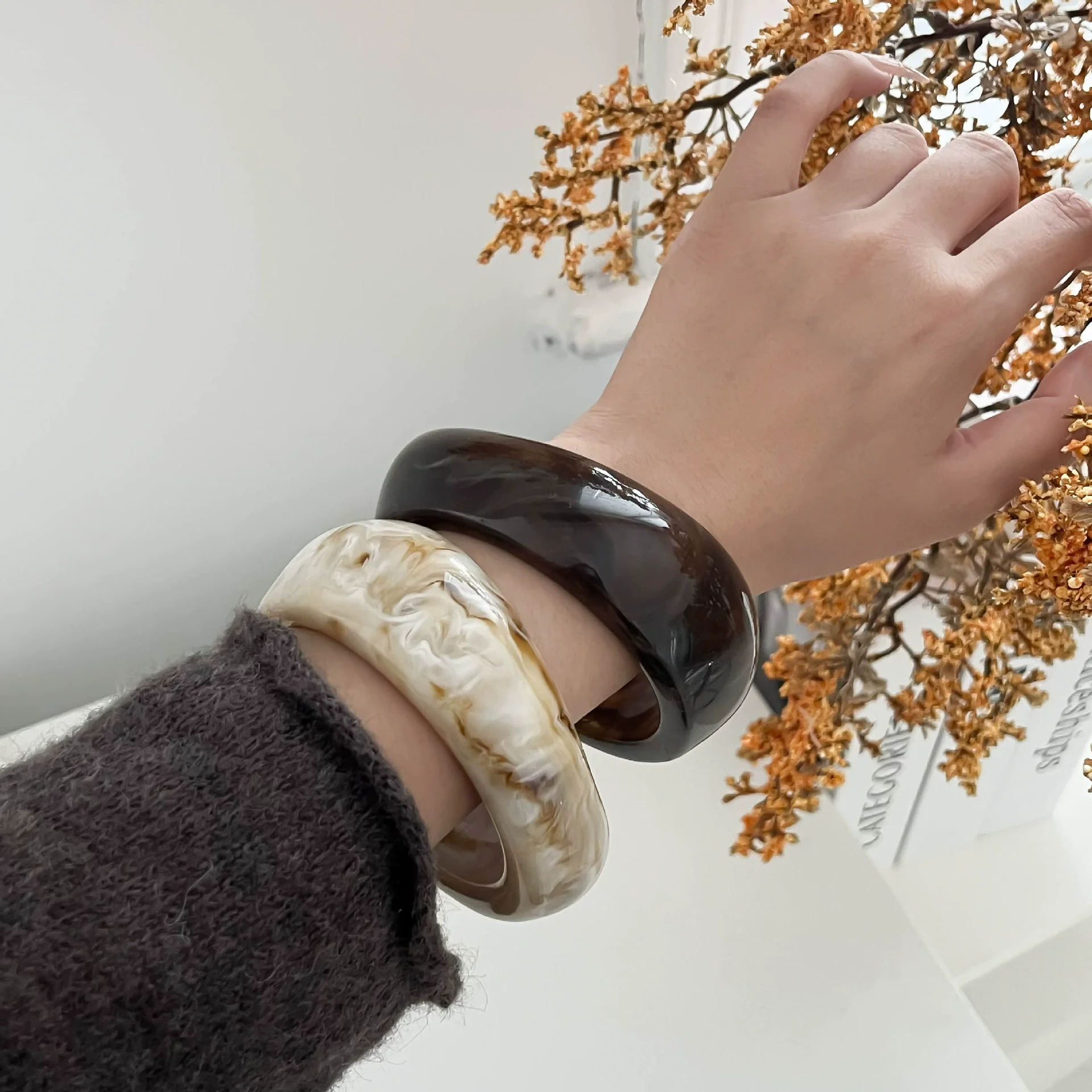 Geometric Wave Acrylic Bracelets Bangles for Women Girls Wide Resin Bracelets Jewelry