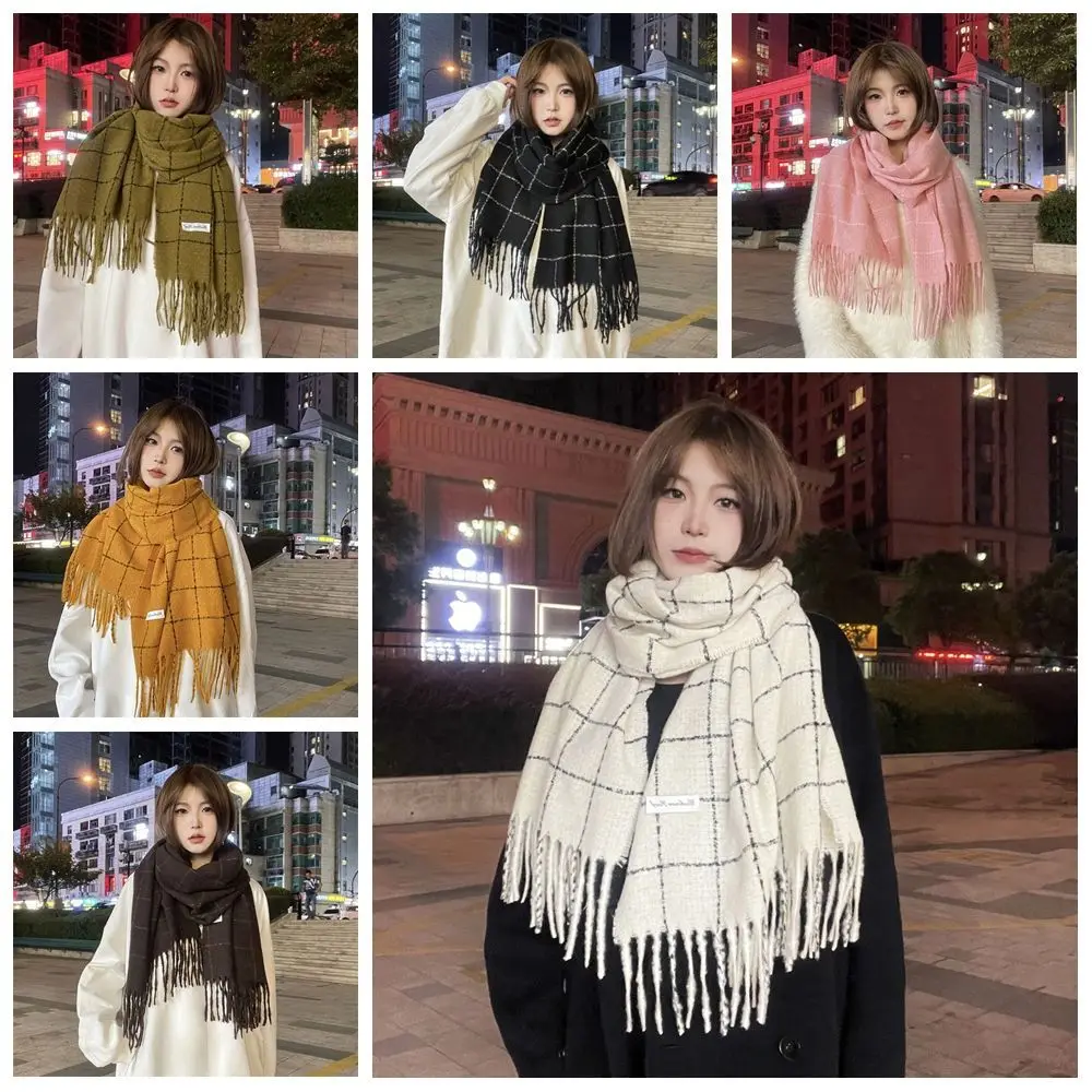 

Tassel Plaid Wool Scarf Solid Color Wool Scarves Winter Cashmere Scarves Korean Style Scarves Cashmere Shawl Long Shawl