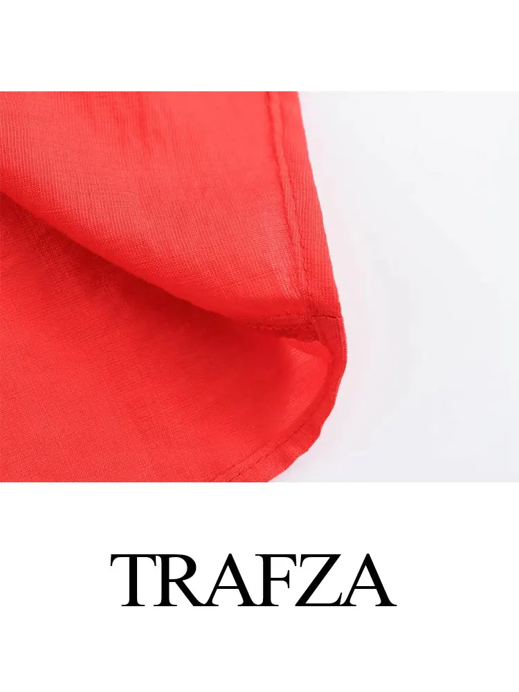 TRAFZA Women Fashion Floral Embroidered Blouse Loose Casual V Neck Long Sleeve Shirt 2024 Female Streetwear Red Shirts Top TRAF