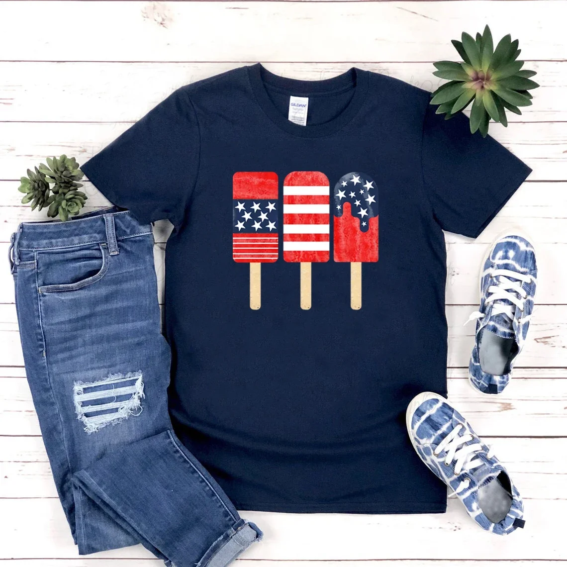 Popsicle Tshirt 4th of July T Shirt American Family T-Shirt Unisex Short Sleeve Tshirts Vintage Matching Family T Shirts Tops