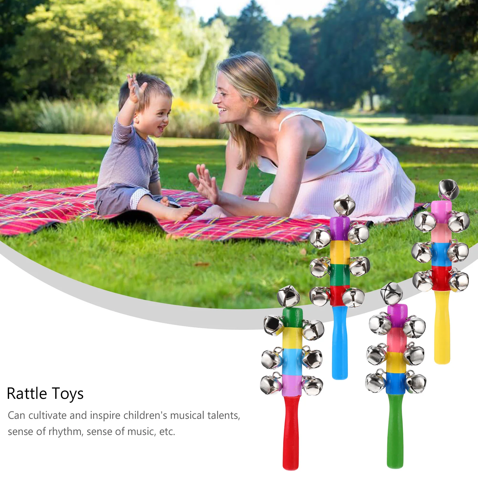 8 Pcs Child Holding Rattle Baby Musical Bell Toddler Instruments Toys Band Wrist Bells Rainbow Hand Infant Sticks Puzzle