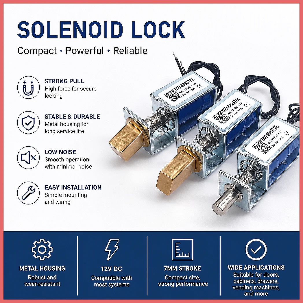 DC 6V 12V 24V Electric Lock Electromagnet Stroke 10mm Magnetic Cabinet Door Lock TAU-S0837DL Security Access Control