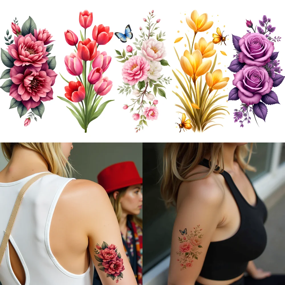 

12pcs Temporary Tattoo Floral Designs Temporary Tattoo Stickers Butterfly Motifs Colorful For Adult Arms Shoulders