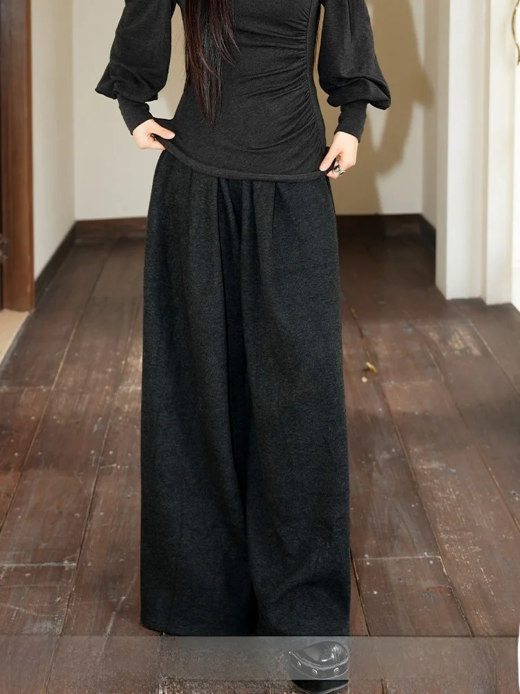 

Женские широкие брюки Thiened: свободные, струящиеся, с эффектом драпировки, длинные, прямые, из ацетатной шерсти, осенние