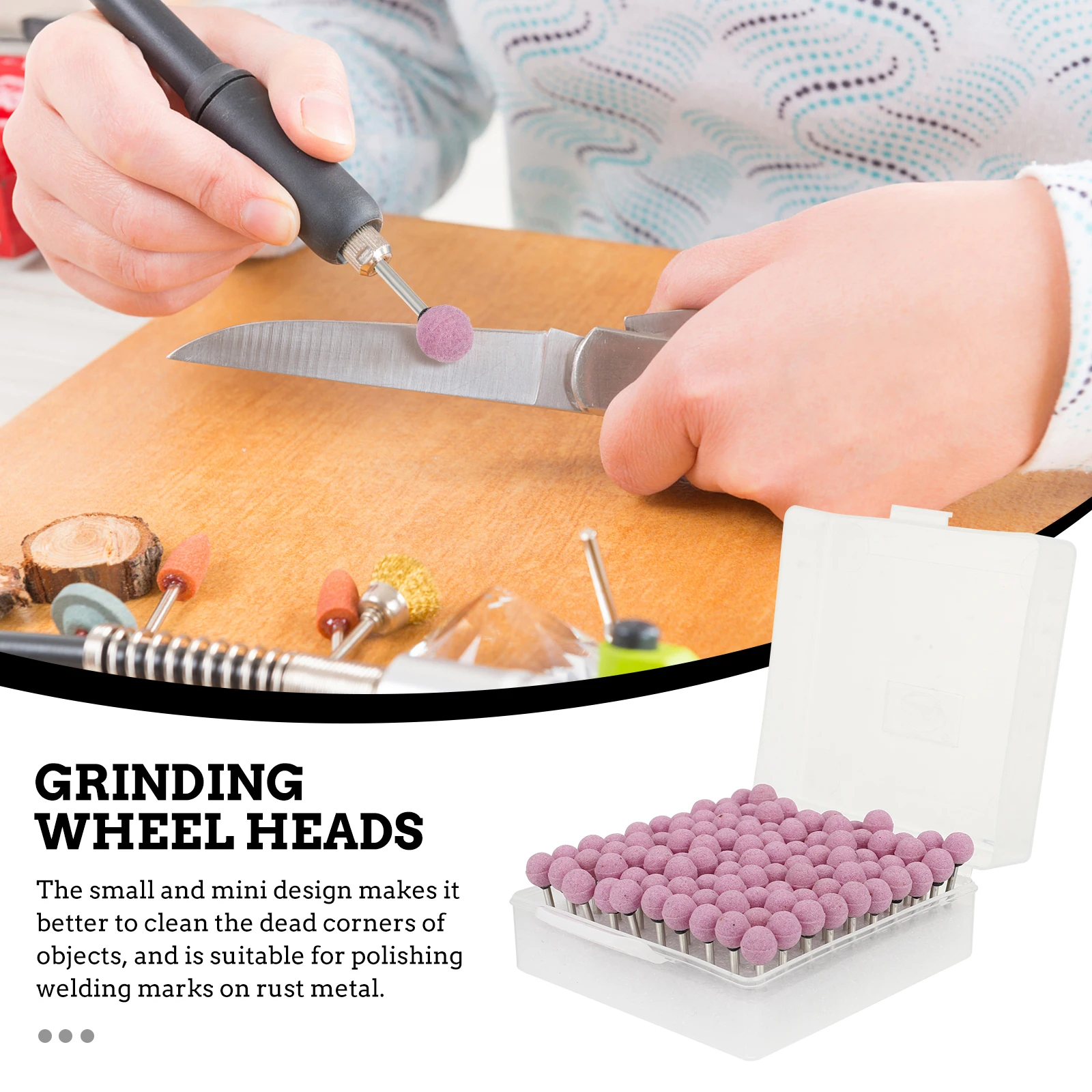 

100pcs Polishing Grinding Pink Handle Premium Material Portable Rust Removal Tools Wheel Spherical Abrasive Polishing Heads Dust