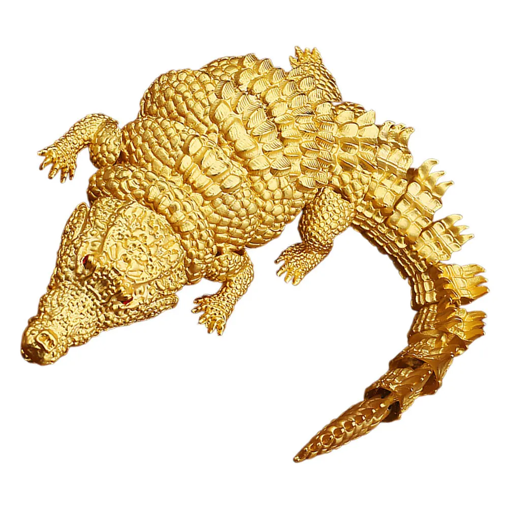 

Gold Alligator Statue Metal Movable Joints Decorative Desktop Ornament Table Home Office Decor Good Luck Sculpture