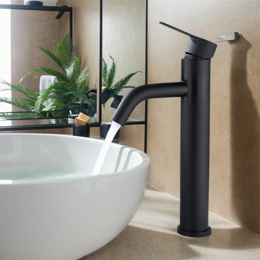 

1 Set of Round Black Stainless Steel Basin Faucet for Hot and Cold Water, 29.5Cm/11.61In Height, Touch-Type Bathroom Sink Countertop Basin Faucet with Tall Spout, Simple Design, Modern Bathroom Washbasin Faucet