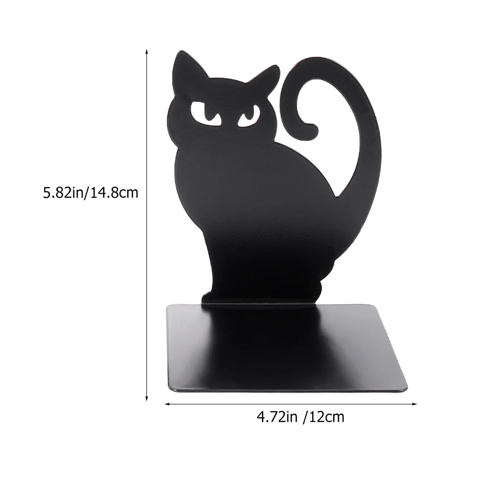 2 Pcs Black Cat Bookend Iron Multi-function Organizer Study Ends Cases Holders Shaped Decor Metal Stands Multifunction