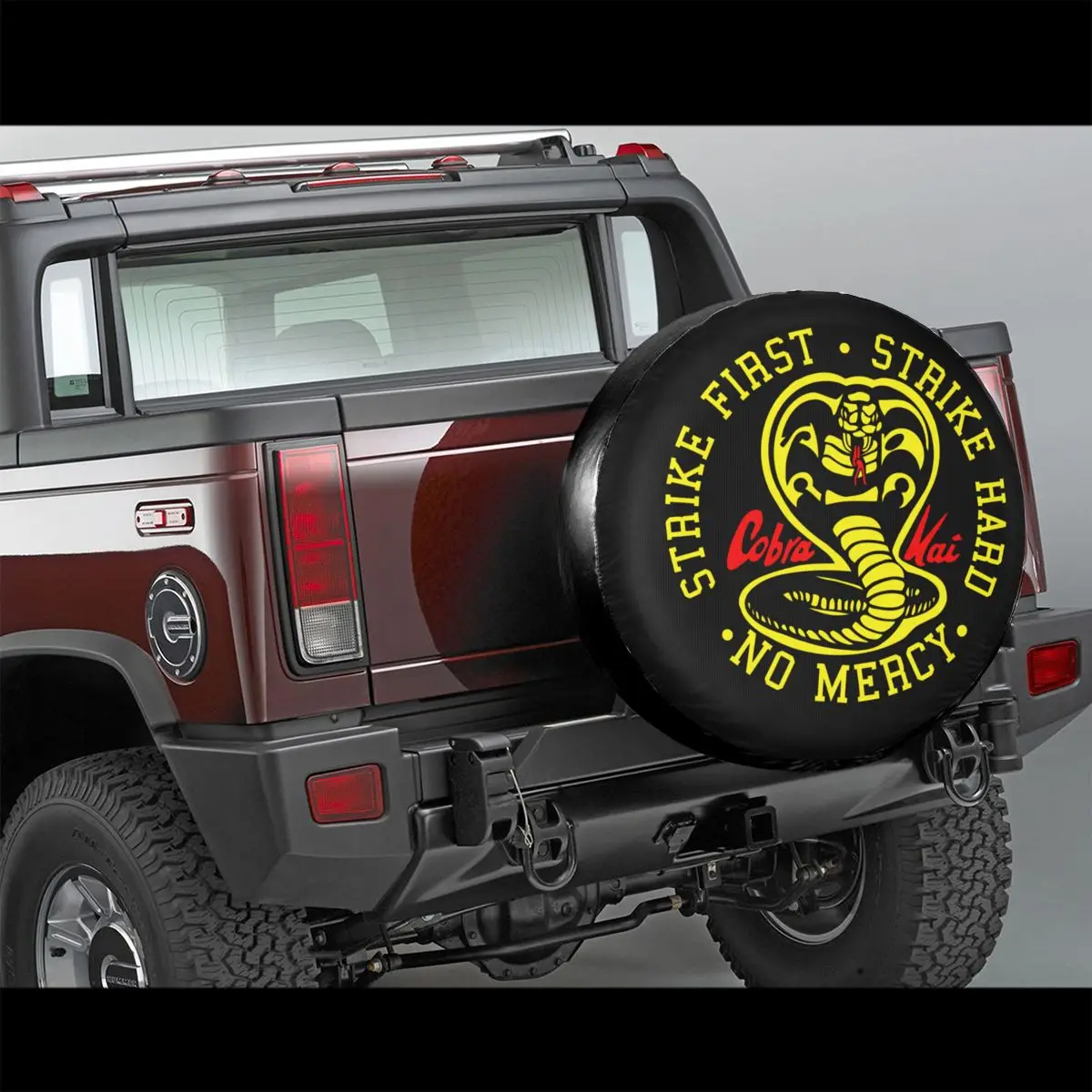 Cobra Kai The Karate Kid Spare Tire Cover Case Bag for Jeep Pajero Strike First Strike Hard Car Wheel Protectors Accessories